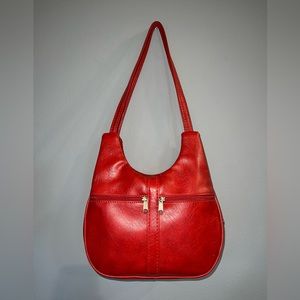 VINTAGE CHERRY RED LEATHER, HOBO BAG